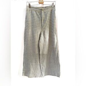 Madewell Plaid Linen Wide-Leg Cropped Pants, Size S